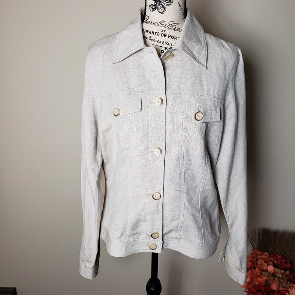 Harvè Benard Tan Linen Button Down Blazer Size 10 - Picture 1 of 5